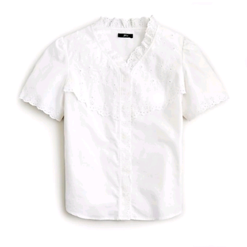 J. Crew Ruffled Bib Embroidered Eyelet Top